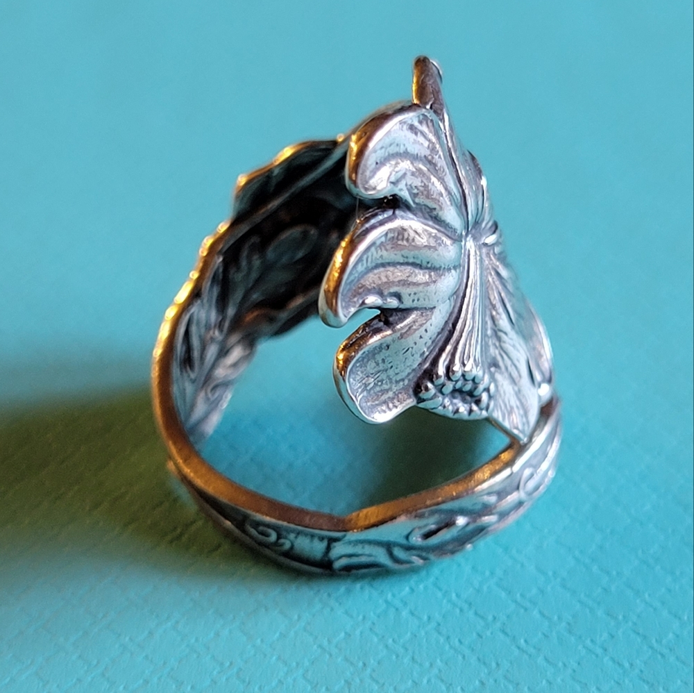 Antique Vintage Sterling Silver Daffodil Spoon Ring - Picture 4 of 14